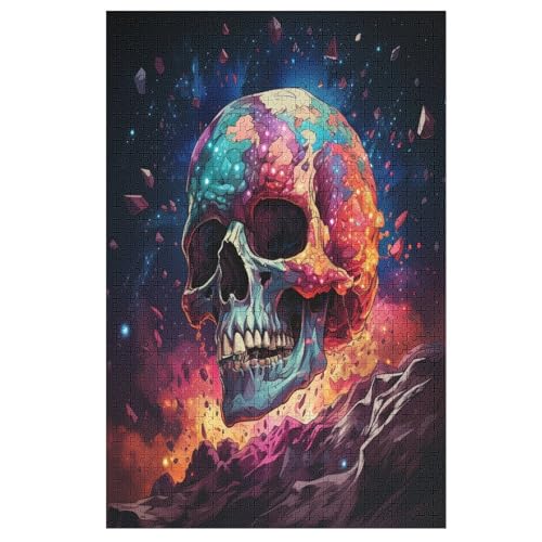 Totenkopf Puzzle Für Erwachsene 1000 Teile Premium Recyceltes Brett Zum Lernen, Lernspielzeug, Familienspiele Kinder Holzpuzzle 78×53cm von GGJJTT