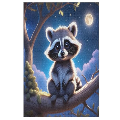 Waschbär Holzpuzzle 1000 Teile Klassische Puzzles Erwachsene Kinder Puzzle DIY Kit Holzspielzeug Einzigartiges Geschenk （78×53cm） von GGJJTT