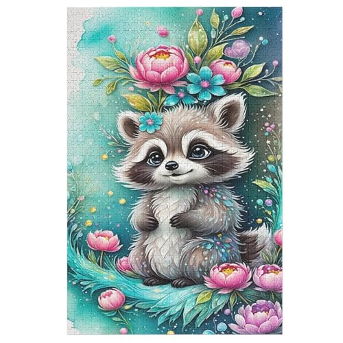 Waschbär Holzpuzzle 1000 Teile Klassische Puzzles Erwachsene Kinder Puzzle DIY Kit Holzspielzeug Einzigartiges Geschenk （78×53cm） von GGJJTT