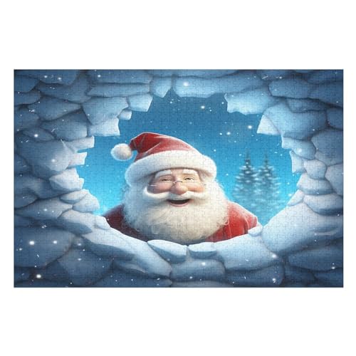 Weihnachtsmann Holzpuzzle Erwachsene - 1000 Teiliges Jigsaw Knobelspiel - Puzzle Für Erwachsene & Kinder - Outdoor & Reisespielzeug - Geduldspiel （75×50cm） von GGJJTT