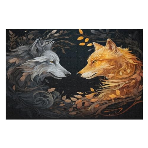 Wolf -Puzzle, 1000 Teile,Holzpuzzle Für Erwachsene Kinder, Lustiges Spielzeug, Denkspiel, Spielzeug, Bildungsspiel, Herausforderung, Pädagogisch, （75×50cm） von GGJJTT