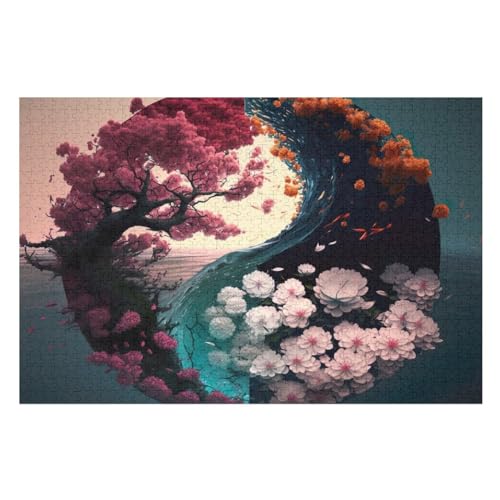 Yin- und Yang-Ebenen Holzpuzzle Erwachsene - 1000 Teiliges Jigsaw Knobelspiel - Puzzle Für Erwachsene & Kinder - Outdoor & Reisespielzeug - Geduldspiel （75×50cm） von GGJJTT