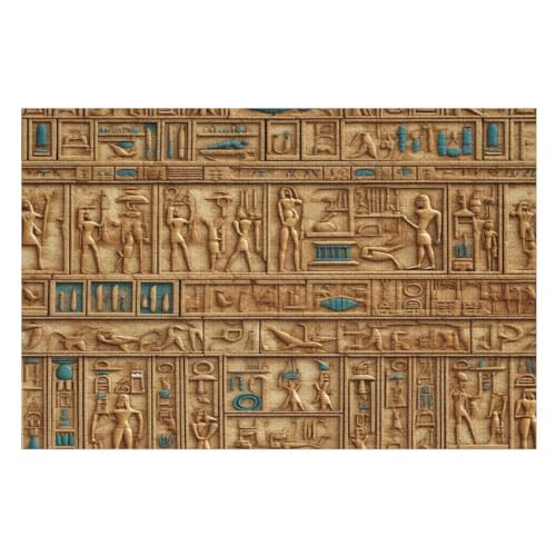 ägyptische Hieroglyphen Puzzles 1000 Teile Erwachsener Kniffel Spaß Holzpuzzle Kinder Erwachsene, Impossible Puzzle Schwer 75×50cm von GGJJTT