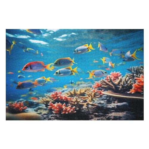 bunter Fisch Holzpuzzle 1000 Stück Puzzles Für Erwachsene Teenager Stress Abbauen Familien-Puzzlespiel Poster 1000-teiliges Puzzle Kinder Lernspiel Spielzeug Geschenk （75×50cm） von GGJJTT