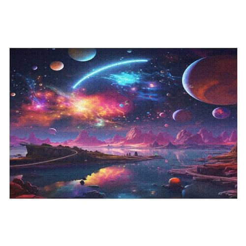 farbenfrohes Universum 1000 Teile Puzzles Für Erwachsene Holzpuzzle Familienpuzzlespiel Stressabbau-Puzzle Für Erwachsene Kinder Ab 12 Jahren （75×50cm） von GGJJTT