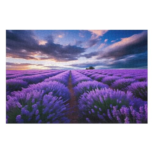 schöner Lavendel Puzzle 1000 Teile, Holzpuzzle Für Erwachsene Kinder, Impossible Puzzles, Geschicklichkeitsspiel Für Die Ganze Familie 75×50cm von GGJJTT