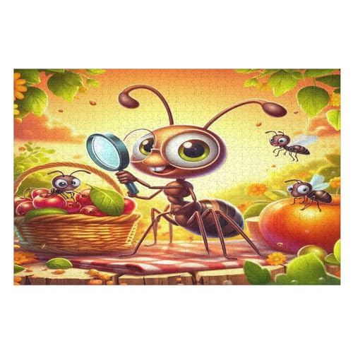 süße Ameise Puzzle Für Erwachsene 1000 Teile Premium 100% Recyceltes Brett Zum Lernen, Lernspielzeug, Familienspiele Kinder Holzpuzzle （75×50cm） von GGJJTT