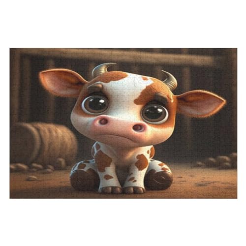 süße Kuh Puzzles 1000 Teile Erwachsener Kniffel Spaß Für Die Ganze Familie, Holzpuzzle Kinder Erwachsene, Impossible Puzzle Schwer 75×50cm von GGJJTT