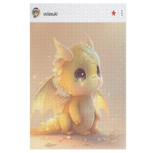 süßer Drache Puzzle 1000 Teile, Holzpuzzle Herausforderndes Geschicklichkeitsspiel Für Kinder Erwachsenenpuzzle Ab 12 Jahren （78×53cm） von GGJJTT