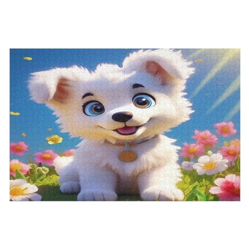 süßer Hund Holzpuzzle Erwachsene - 1000 Teiliges Jigsaw Knobelspiel - Puzzle Für Erwachsene & Kinder - Outdoor & Reisespielzeug 75×50cm von GGJJTT