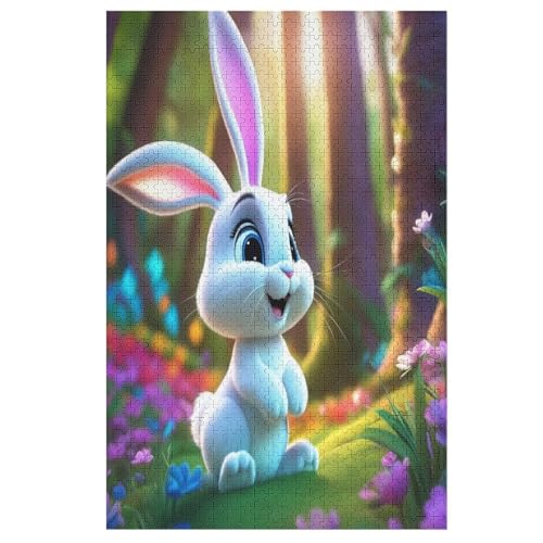 süßes Kaninchen Puzzle 1000 Teile, Holzpuzzle Für Erwachsene Kinder, Impossible Puzzles, Geschicklichkeitsspiel Für Die Ganze Familie （78×53cm） von GGJJTT