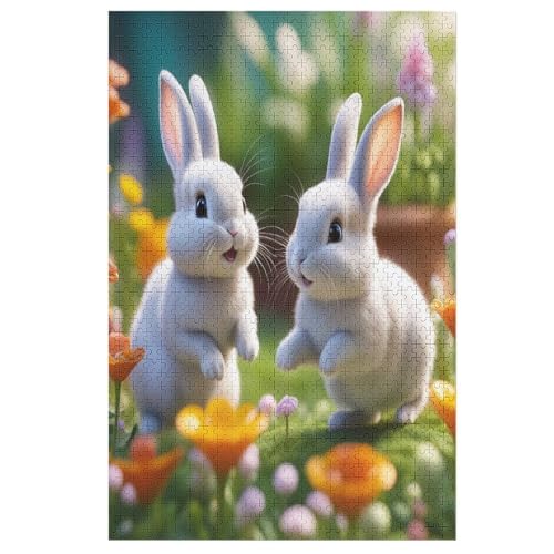 süßes Kaninchen Puzzle 1000 Teile, Holzpuzzle Herausforderndes Geschicklichkeitsspiel Für Kinder Erwachsenenpuzzle Ab 12 Jahren （78×53cm） von GGJJTT