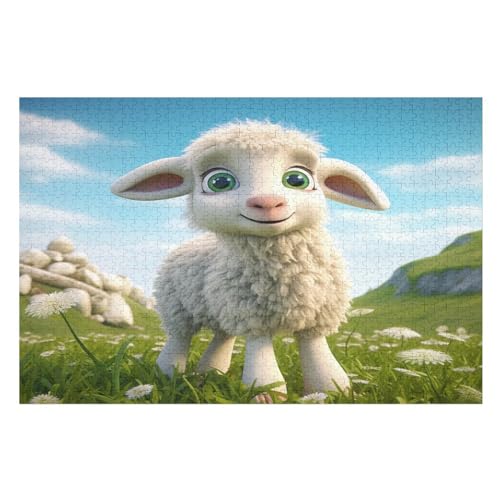 süßes Schaf Holzpuzzle 1000 Teile, Knobelspiele Für Erwachsene, Teenager, Puzzles Unmögliche - Kinder Puzzle Zimmer Deko 75×50cm von GGJJTT