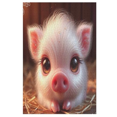 süßes Schwein Holzpuzzle 1000 Teile, Knobelspiele Für Erwachsene, Teenager, Puzzles Unmögliche - Kinder Puzzle Zimmer Deko （78×53cm） von GGJJTT