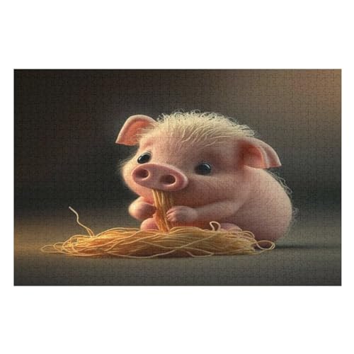 süßes Schwein Holzpuzzle 1000 Teile Klassische Puzzles Erwachsene Kinder Puzzle DIY Kit Holzspielzeug Einzigartiges Geschenk Moderne Wohnkultur （75×50cm） von GGJJTT