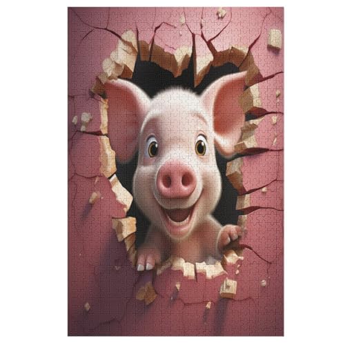 süßes Schwein -Puzzle, 1000 Teile,Holzpuzzle Für Erwachsene Kinder, Lustiges Spielzeug, Denkspiel, Bildungsspiel, （78×53cm） von GGJJTT