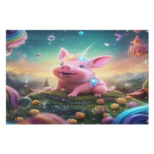 süßes Schwein -Puzzle, 1000 Teile,Holzpuzzle Für Erwachsene Kinder, Lustiges Spielzeug, Denkspiel, Spielzeug, Bildungsspiel, Herausforderung, Pädagogisch, （75×50cm） von GGJJTT