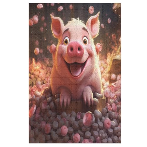 süßes Schwein Puzzle 1000 Teile, Holzpuzzle Herausforderndes Geschicklichkeitsspiel Für Kinder Erwachsenenpuzzle Ab 12 Jahren （78×53cm） von GGJJTT