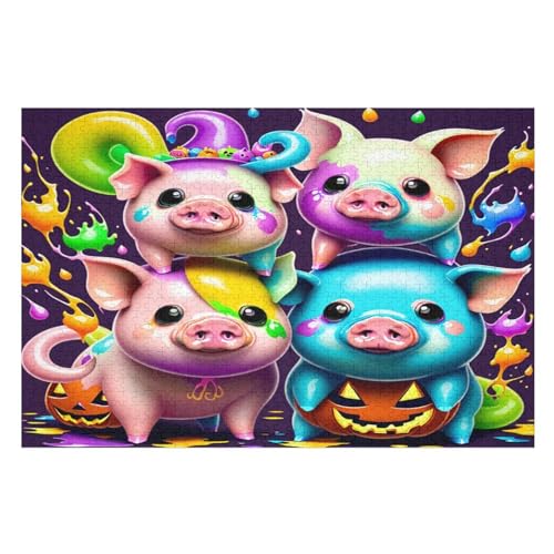 süßes Schwein Puzzle 1000 Teile, Holzpuzzle Herausforderndes Geschicklichkeitsspiel Kinder Erwachsenenpuzzle Ab 12 Jahren 75×50cm von GGJJTT