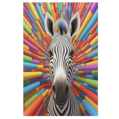 süßes Zebra Puzzle 1000 Teile, Holzpuzzle Herausforderndes Geschicklichkeitsspiel, Kinder Erwachsenenpuzzle Ab 12 Jahren 78×53cm von GGJJTT