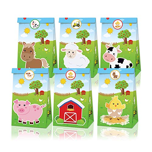 12 Stück Farm Animals Party Taschen, Kuhpapier Treat Taschen, Küken Geschenk Goodie Taschen, Farm Party Favor Taschen mit 18 Stück Farm Papier Aufkleber 12 Stück Farm Animals Party Taschen, Kuhpapier Treat Taschen, Küken Geschenk Goodie Taschen, Farm Party Favor Taschen mit 18 Stück Farm Papier Aufkleber von GGSELL