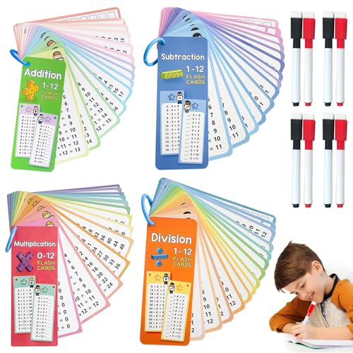 GGesii 4 Stücke Mathekarten-Lernkarten, Rechenkarten-Spielzeug - Mit löschbarem Stift, Mathekarten-Lernkarten für Kinder, Mit Schnalle, für Kinder, die Rechnen und Nachhilfe Lernen (4 Algorithmen) von GGesii