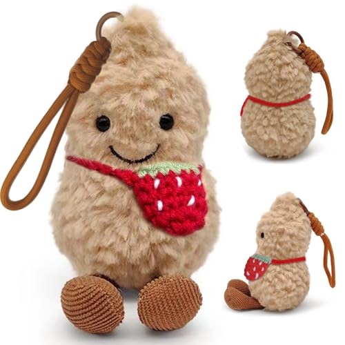 GGesii Erdnuss Plüsch Puppe, Plüschpuppe mit Kissen für Kinder, 15cm Süße Lächelnde Erdnuss Plüsch Puppe, Geburtstag und Valentinstag (Erdnüsse Erdbeerstil) von GGesii