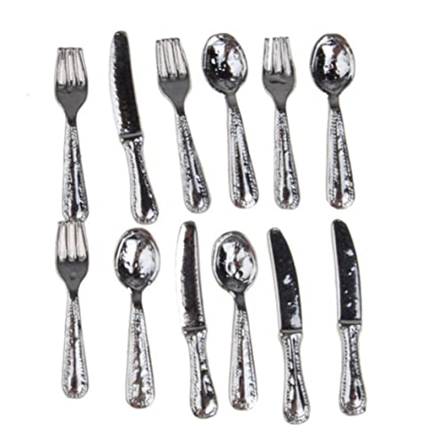 GGpone Dollhouse -Tabellengeschirr Miniatur -Besteck Metallgabel Löffel Set für Dollhouse Kitchen Accessoires 12pcs Tabelle Geschirr von GGpone