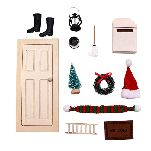 GGpone Weihnachtspuppenhausmöbel 12pcs Simulation Mini Weihnachtsbaumtür Leiter Mailbox Gartenmöbel Puppenhaus Accessoires Style 2 Weihnachtspuppenhaus von GGpone