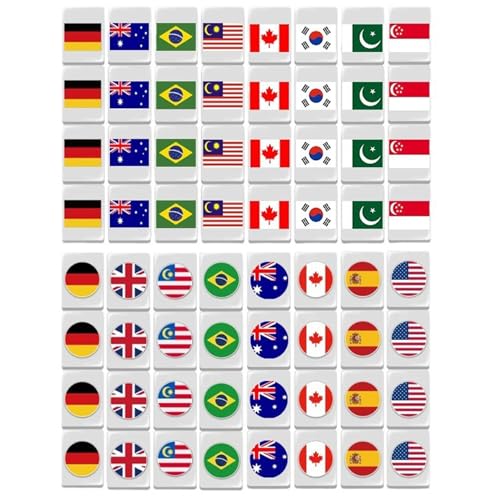 Mahjong Game Set 30mm Flag -Muster Mahjong Fliesen Set mit 64 Fliesen, Wiederverwendbare lustige für Party, Bar, Zuhause, Festivalfeiern, National Flag -Style -Spiel von GGpone