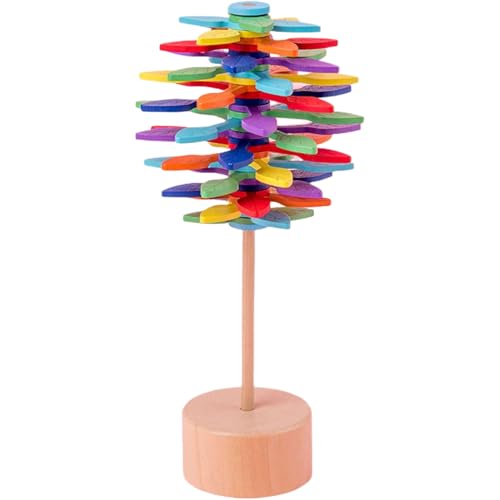 GGpone Spinning Fidget Toy, farbenfrohe hölzerne Spin -Kunst -Spielzeug mit Holzbasis Angst Stress Relief Spin -Spielzeug sensorische Bildungsdekompression für Kinder Erwachsene Kunst von GGpone