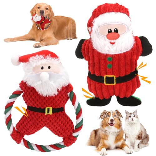 Weihnachtshundspielzeug 2pcs Hund Weihnachtskräfte Santa Claus Plüschspielzeug quietschendes Zahnen Spielzeug für kleine und mittlere Geschenke von GGpone