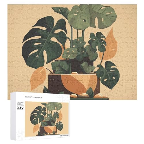 Puzzle für Erwachsene, graues Monstera-Pflanzen-Puzzle mit Buchstaben auf der Rückseite, herausforderndes Spiel-Puzzle, personalisiertes Puzzle, perfekt für Puzzle-Enthusiasten von GHBNK