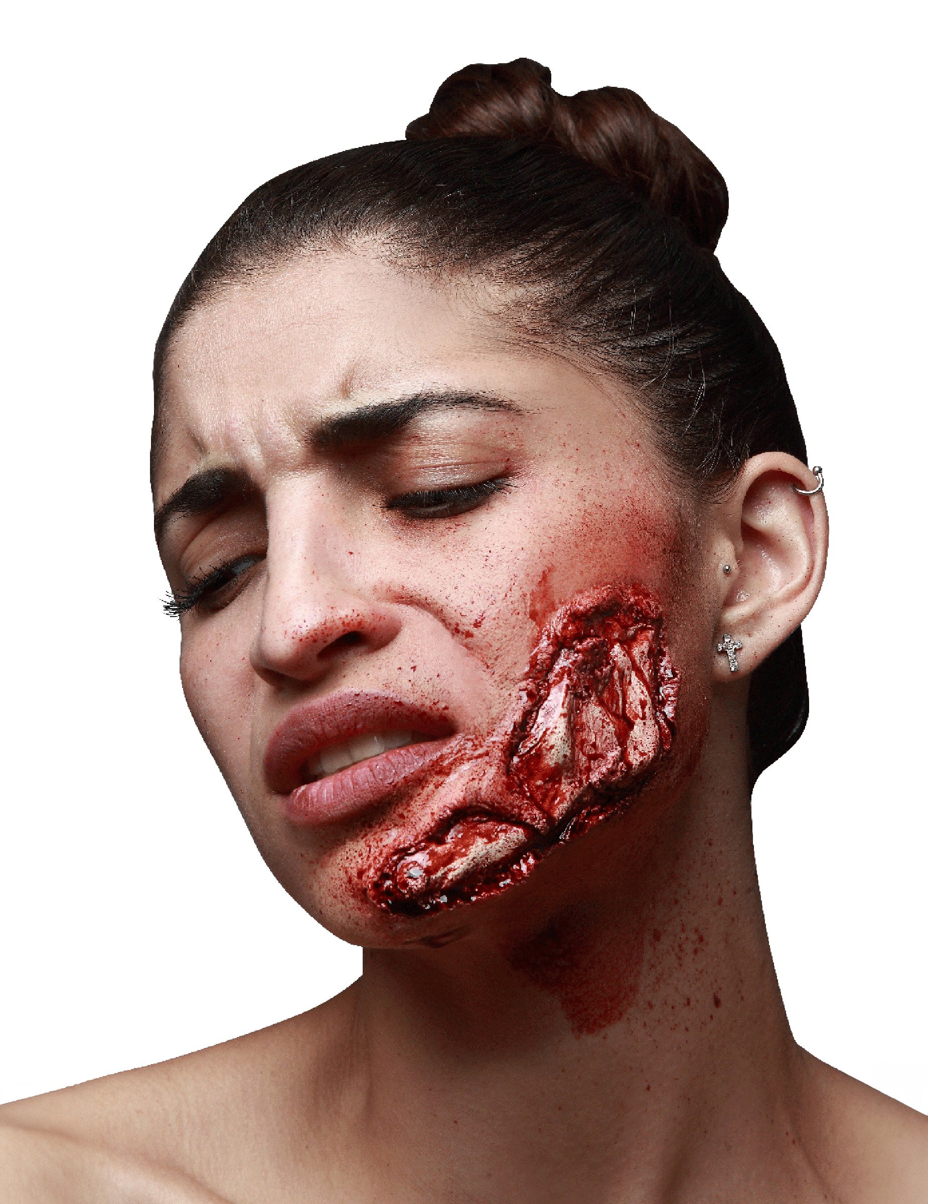 Aufgerissene Wunde Halloween-Latexapplikation rot 12x5cm von KARNEVAL-MEGASTORE