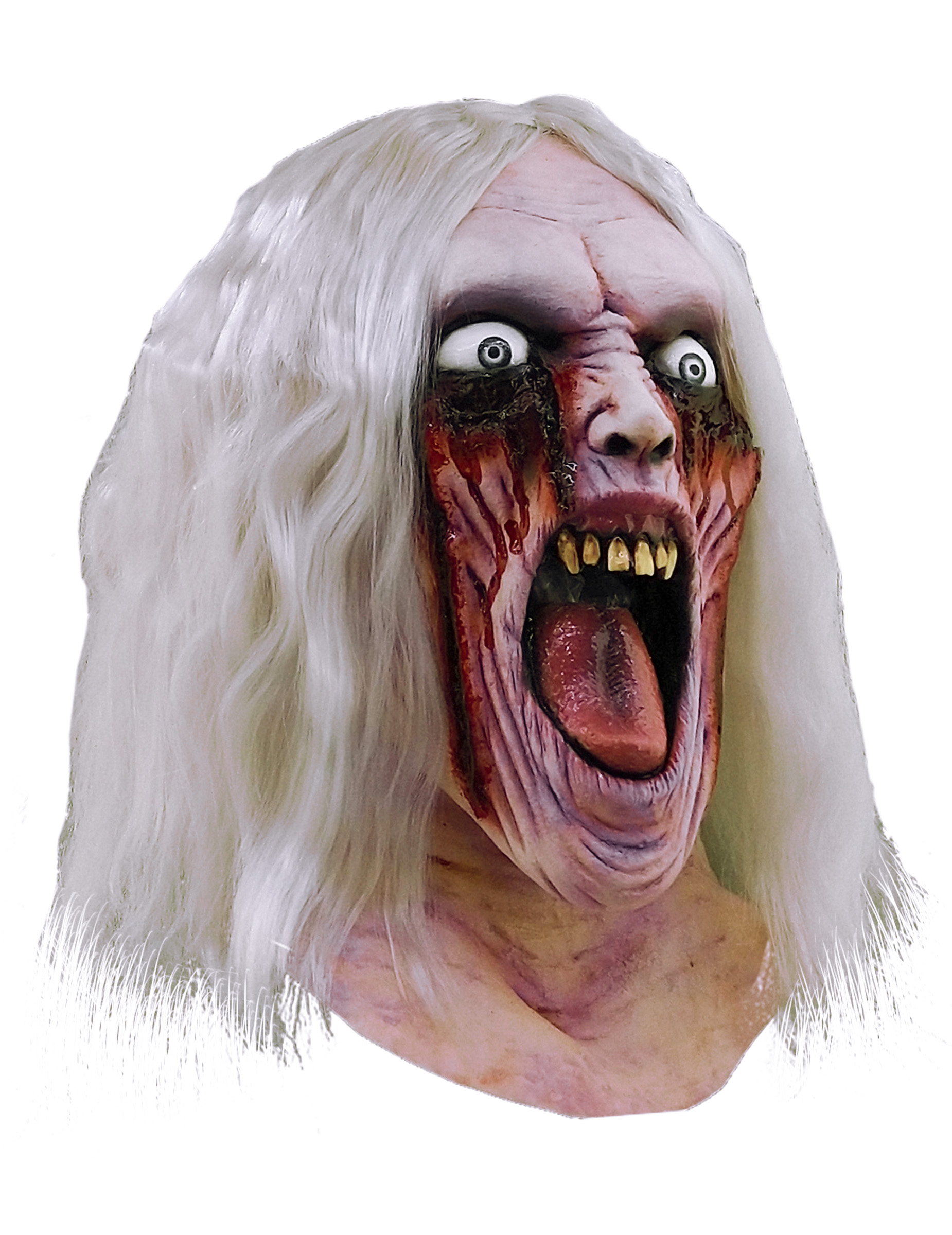 Blutender Zombie-Beisser Halloween-Maske hautfarben-rot von KARNEVAL-MEGASTORE
