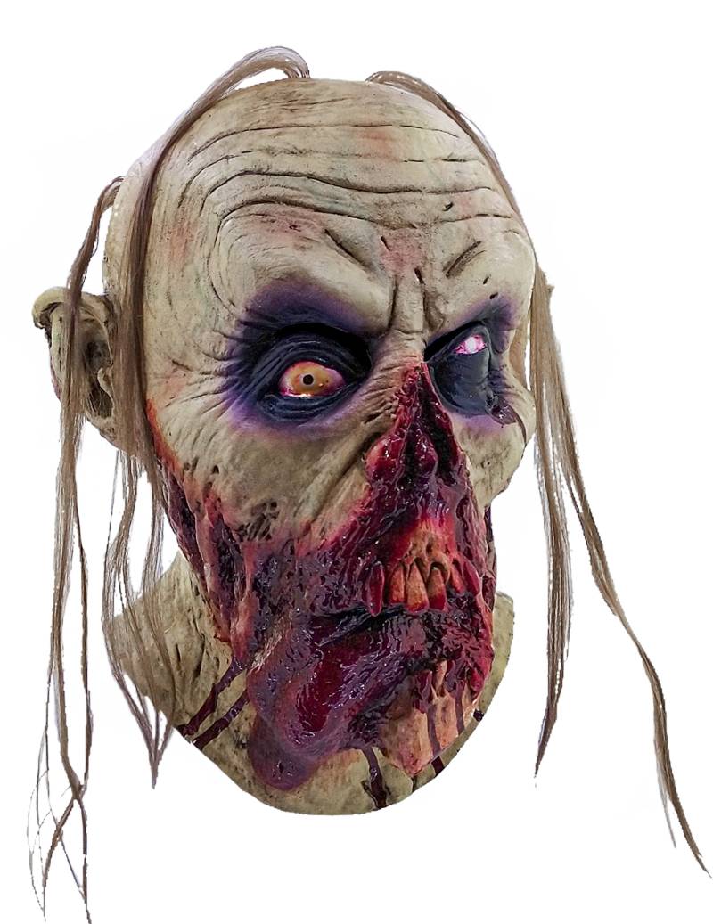 Blutiger Zombie Halloween-Latexmaske gelb-rot-schwarz von KARNEVAL-MEGASTORE