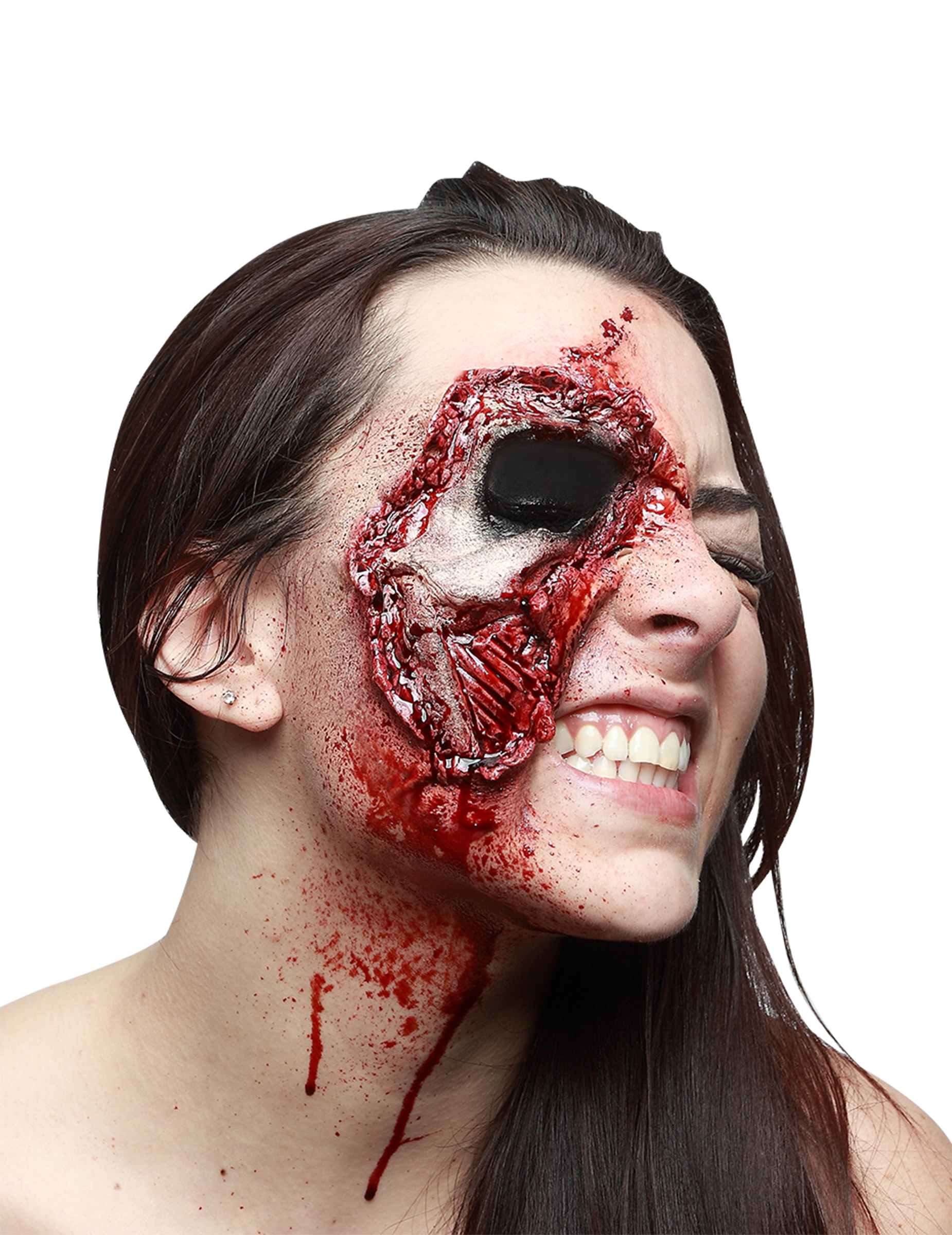 Falsche Wunde fehlendes Auge offene Haut Halloween-Makeup rot von KARNEVAL-MEGASTORE