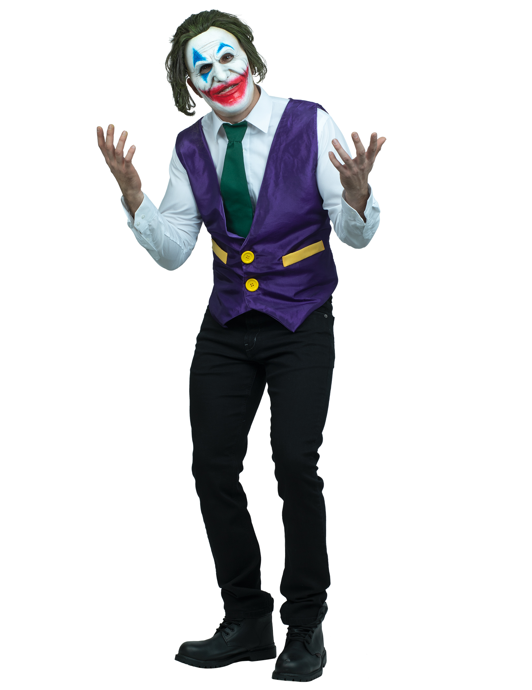 Grinsender Clown-Kostüm für Herren mit Maske Faschingskostüm violett-grün-weiss von KARNEVAL-MEGASTORE