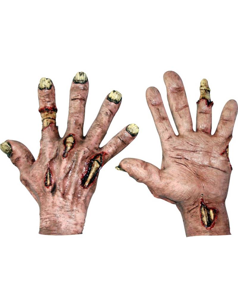 Grusel Zombie Handschuhe für Erwachsene Halloween hautfarben-gelb von KARNEVAL-MEGASTORE