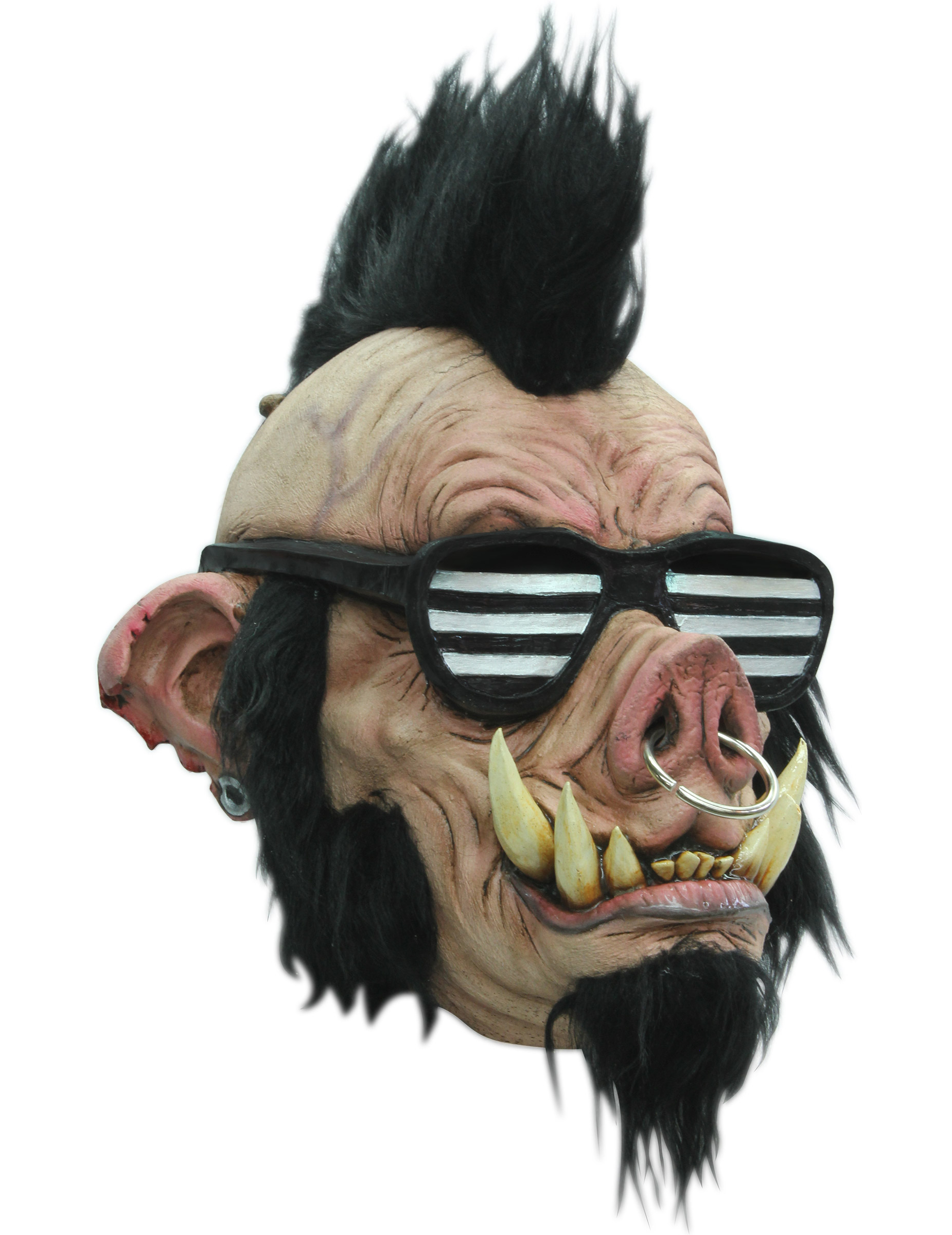 Halloween-Maske punkiges Wildschwein mit Nasenring Kostümaccessoire hautfarben-schwarz-weiss von KARNEVAL-MEGASTORE