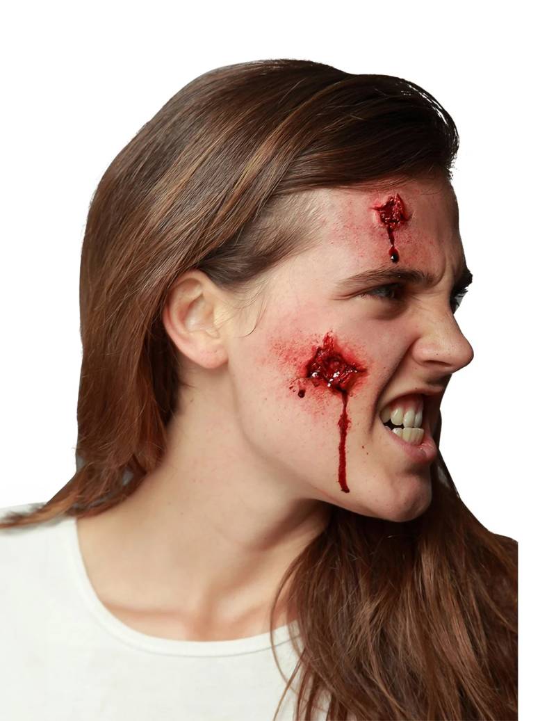 Offene Fleischwunden-Latexapplikationen Halloween-Wundenapplikationen 2 Stück hautfarbe-rot von KARNEVAL-MEGASTORE