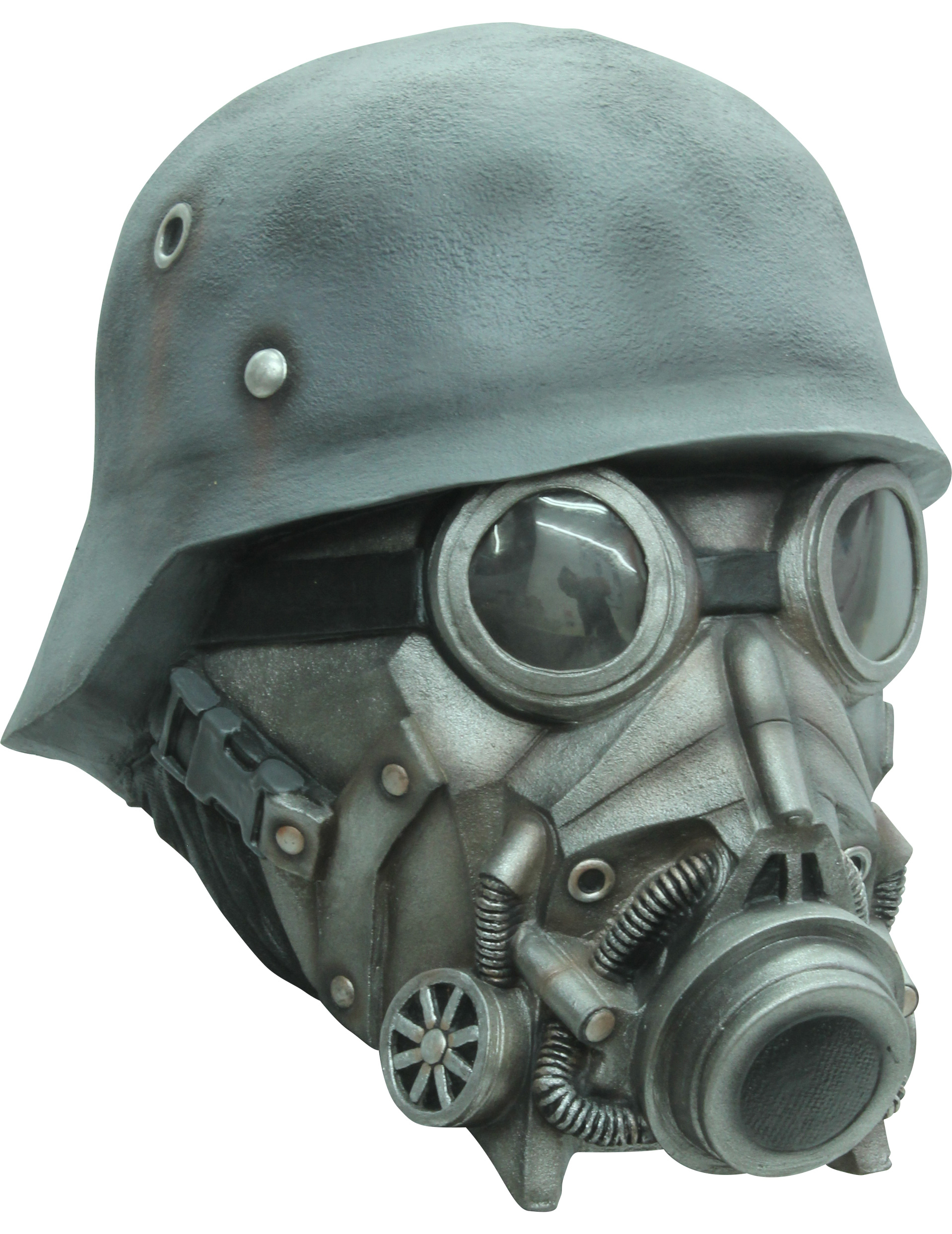 Soldat mit Helm Brille und Gasmaske Vollmaske Kostümaccessoire grautöne von KARNEVAL-MEGASTORE