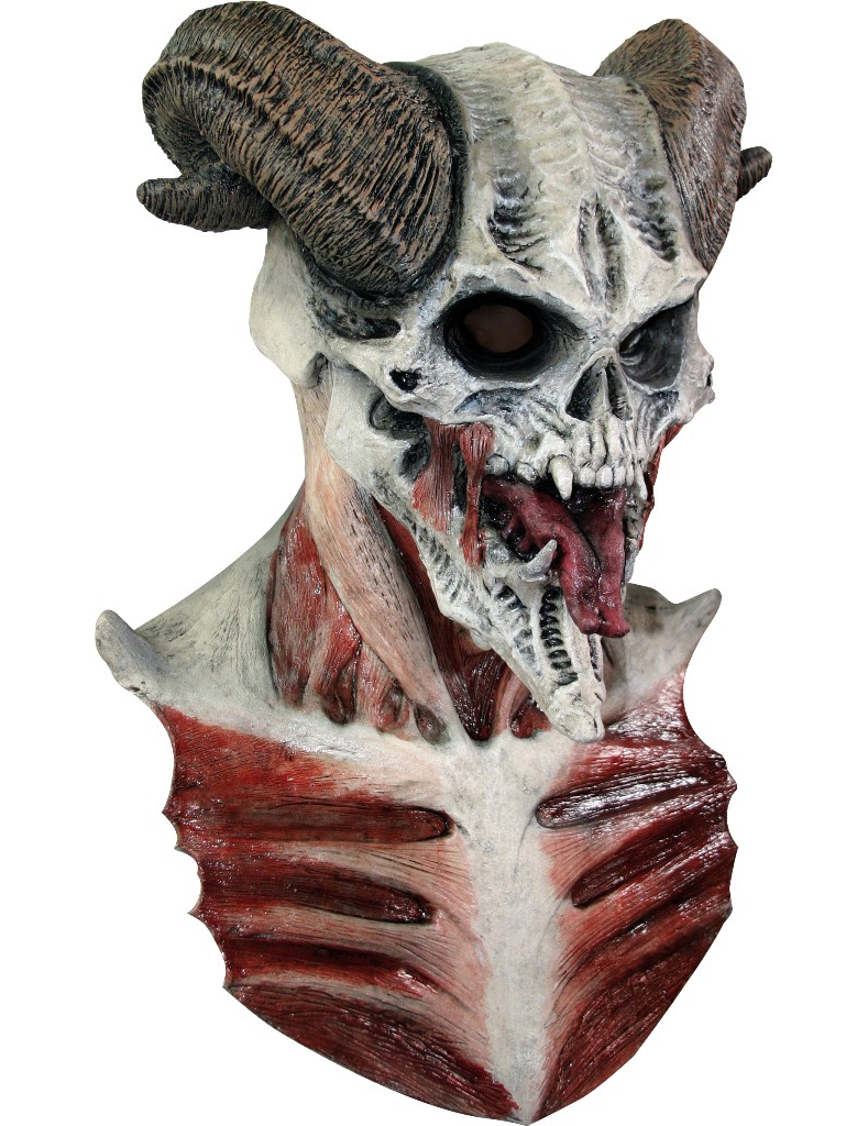 Teuflische Skelett Halloween Maske weiss-braun-rot von KARNEVAL-MEGASTORE
