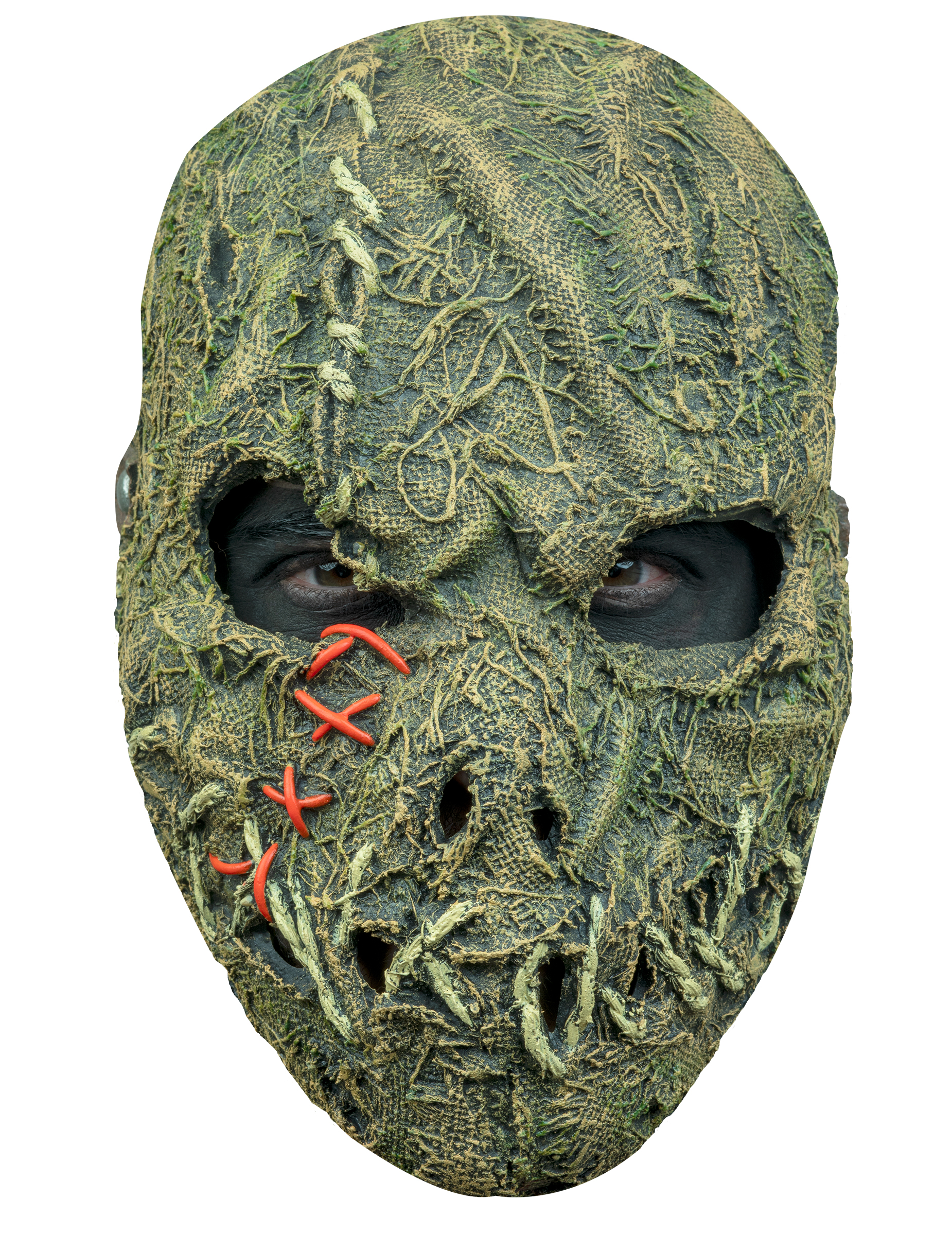 Vogelscheuche-Horrormaske für Erwachsene Halloween-Maske beige-grün von KARNEVAL-MEGASTORE