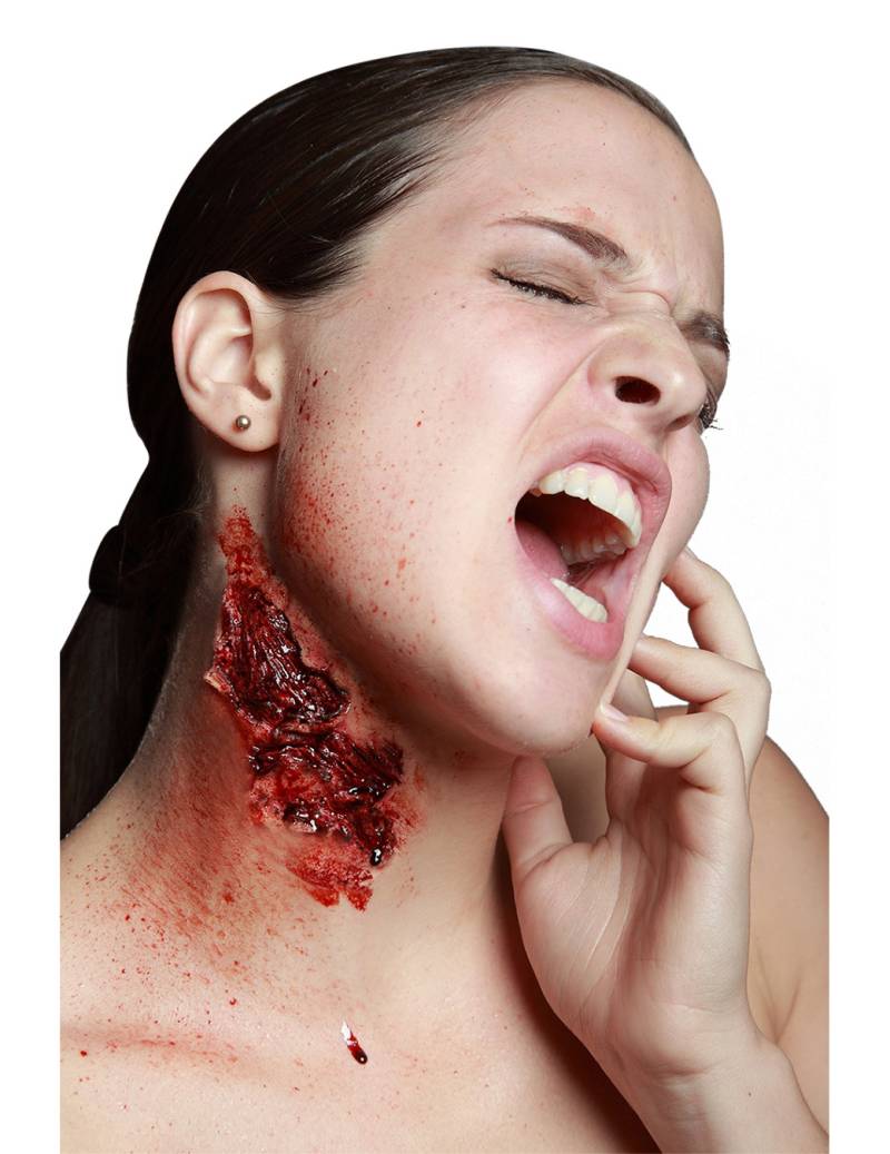 Zerfetzte Haut Latexapplikation Halloween-Wundenapplikation 5x10cm von KARNEVAL-MEGASTORE