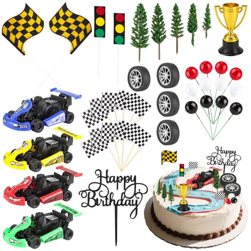 41 Stück Racing Car Cake Decorations, Cars Tortendeko Kinder, Rennwagen Thema Cake Topper, Kuchen Topper für Kindergeburtstag Party, Familienfeiern von GHVACZS