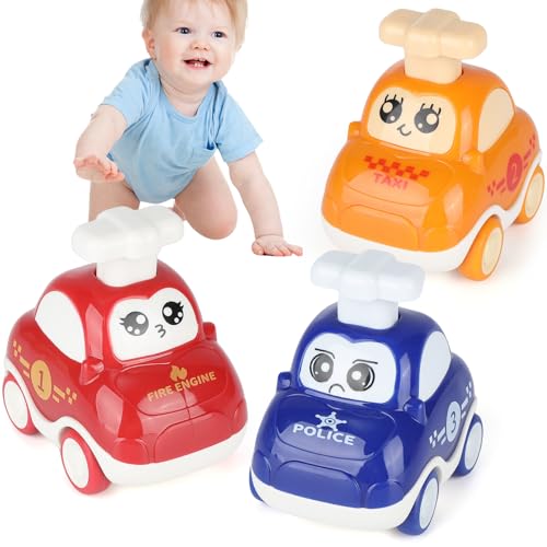 GHVACZS 3 Stück Baby Auto Spielzeug, Press-and-Go Baby Aufziehauto, Niedlich Spielzeugautos für Kleinkinder ab 1 2 3 Jahr, Car Toy für Jungen und Mädchen (Rot/Orange/Blau) von GHVACZS