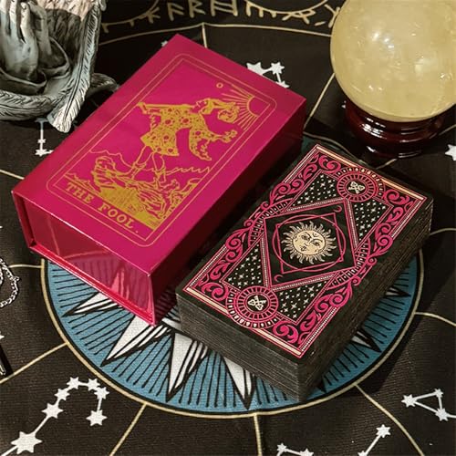 GIBZ Elegantes Tarotkarten Set, Mattiertes PVC Tarot Deck Set mit Schlüsselwörtern, mit Buch & Magnetbox für Anfänger von GIBZ