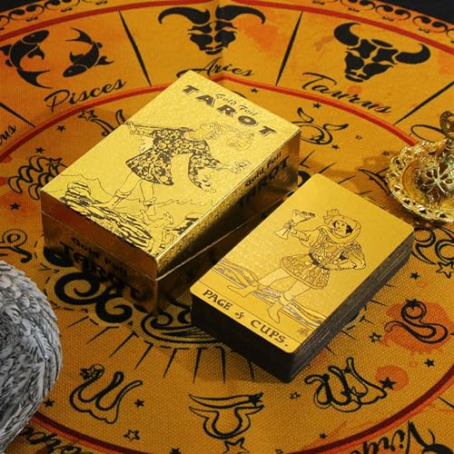 GIBZ Goldfolien Tarotkarten Deck Rider Waite Tarot Cards Set mit Schlüsselwort Box für Einsteiger, Gold von GIBZ
