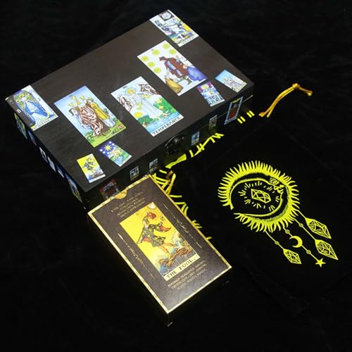 GIBZ Luxuriöses Tarotkarten Deck Vintage Tarot Cards Set mit Samt Tischdecken Tasche und Holzbox für Anfänger von GIBZ
